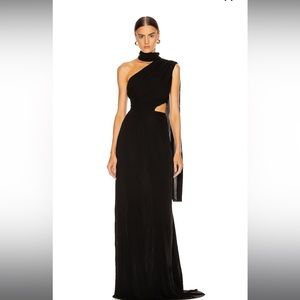 SALONI Honey Long Black Gown Size 0 Cutout Drape One shoulder